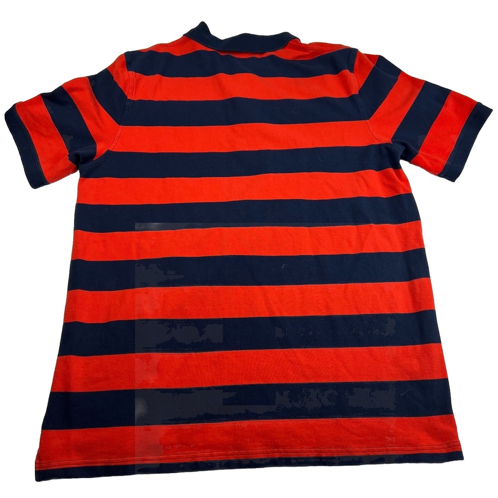 Lands' End Men L Tall Polo Shirt Red Navy Striped Golf Nautical Dark Prep Sporty - Picture 6 of 12